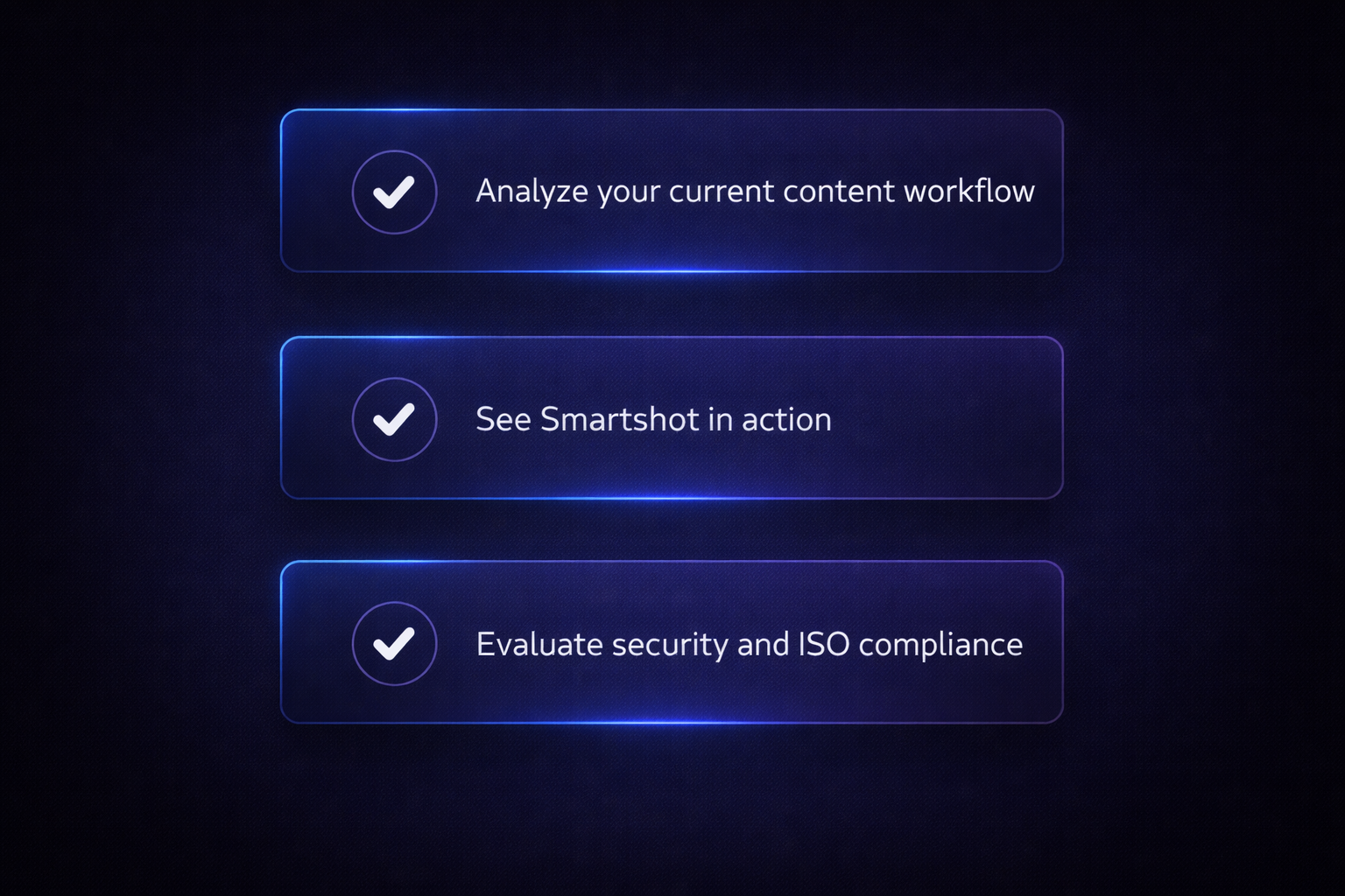 Demo personalizzata 4Shar3 Sezione demo 4Shar3 con analisi workflow, Smartshot in azione e valutazione sicurezza ISO